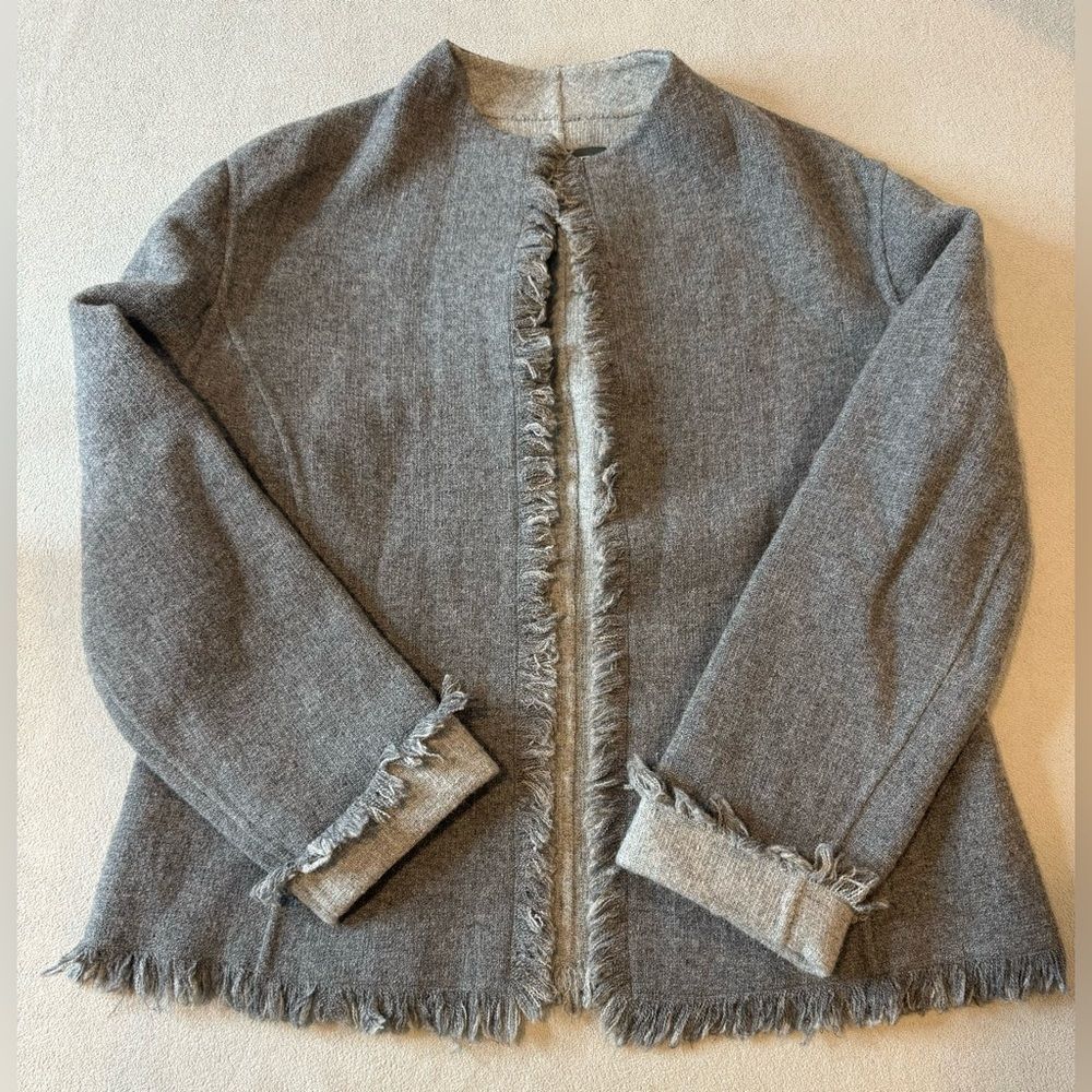 Lafayette 148 New York Gray Frayed Blazer